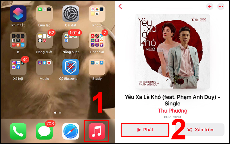 Chọn Nhạc (Apple music) để mở b&agrave;i h&aacute;t m&igrave;nh muốn chia sẻ lời